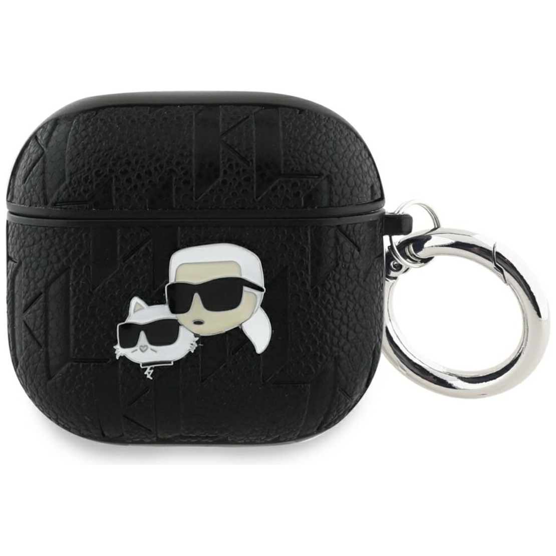 Karl Lagerfeld Monogram Karl & Choupette Head  AirPods 4 - Кожен кейс за AirPods 4, черен