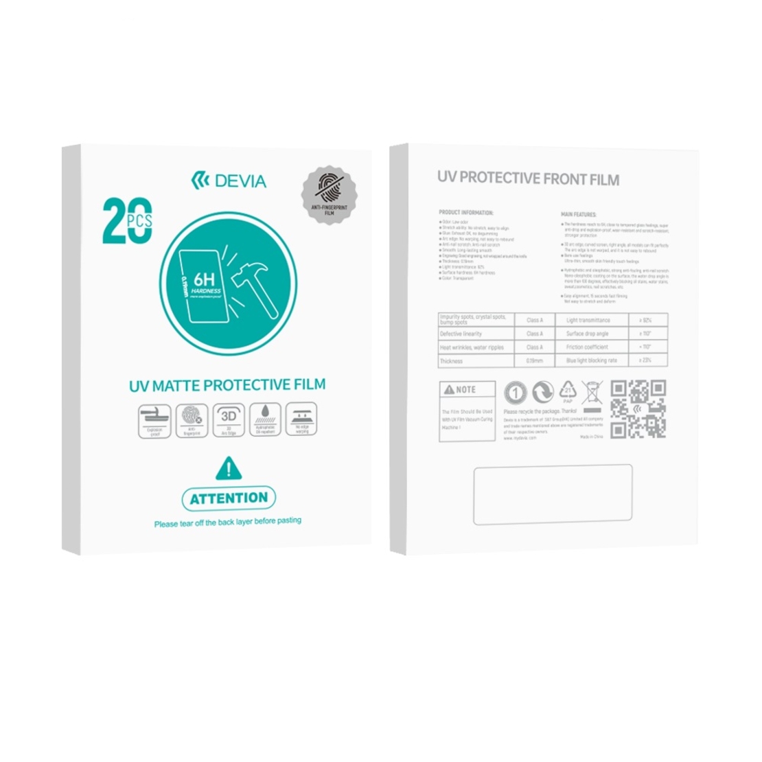 Пакет 20 броя Devia Matte Intelligent Protective Front хидрогел