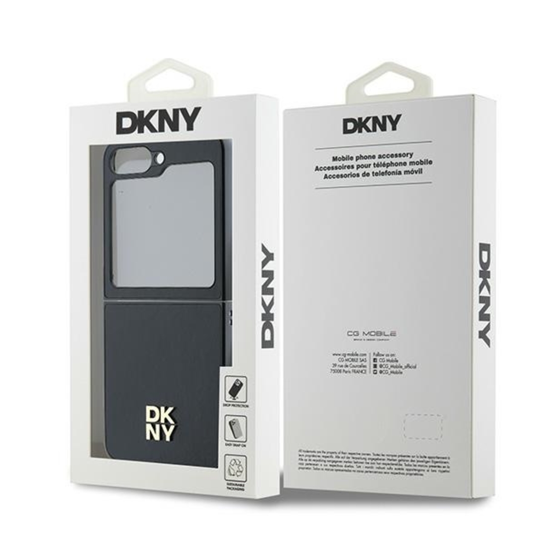 DKNY DKHCZF6PSMCSLK Samsung Galaxy Z Flip6 F741 black lether Matal Stack Logo