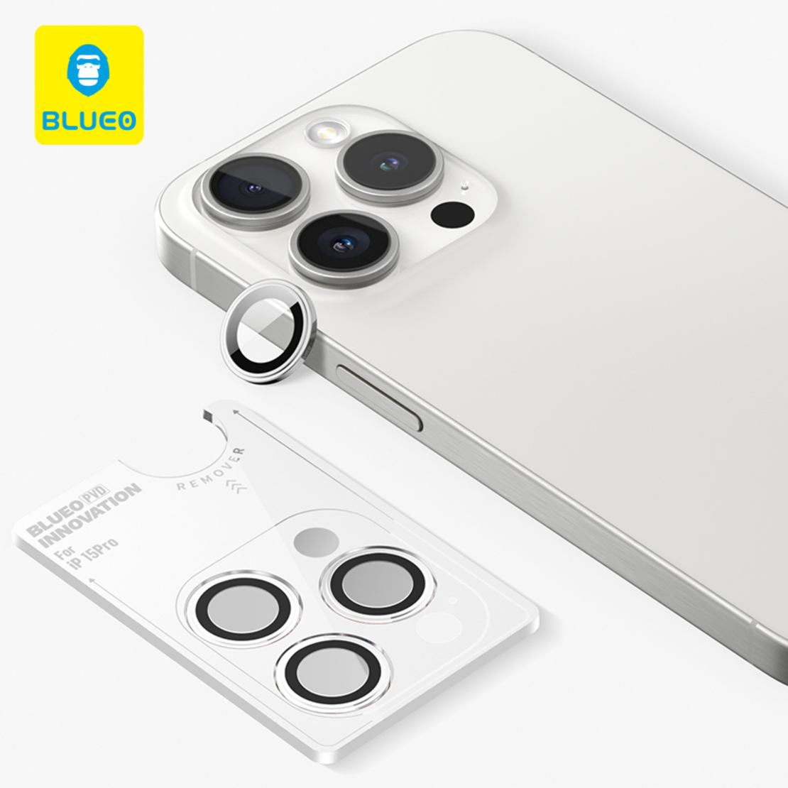 Blueo PVD Stainless Steel Camera Lens Protector for iPhone 15 Pro/15 Pro Max/16 Pro/16 Pro Max, Silver