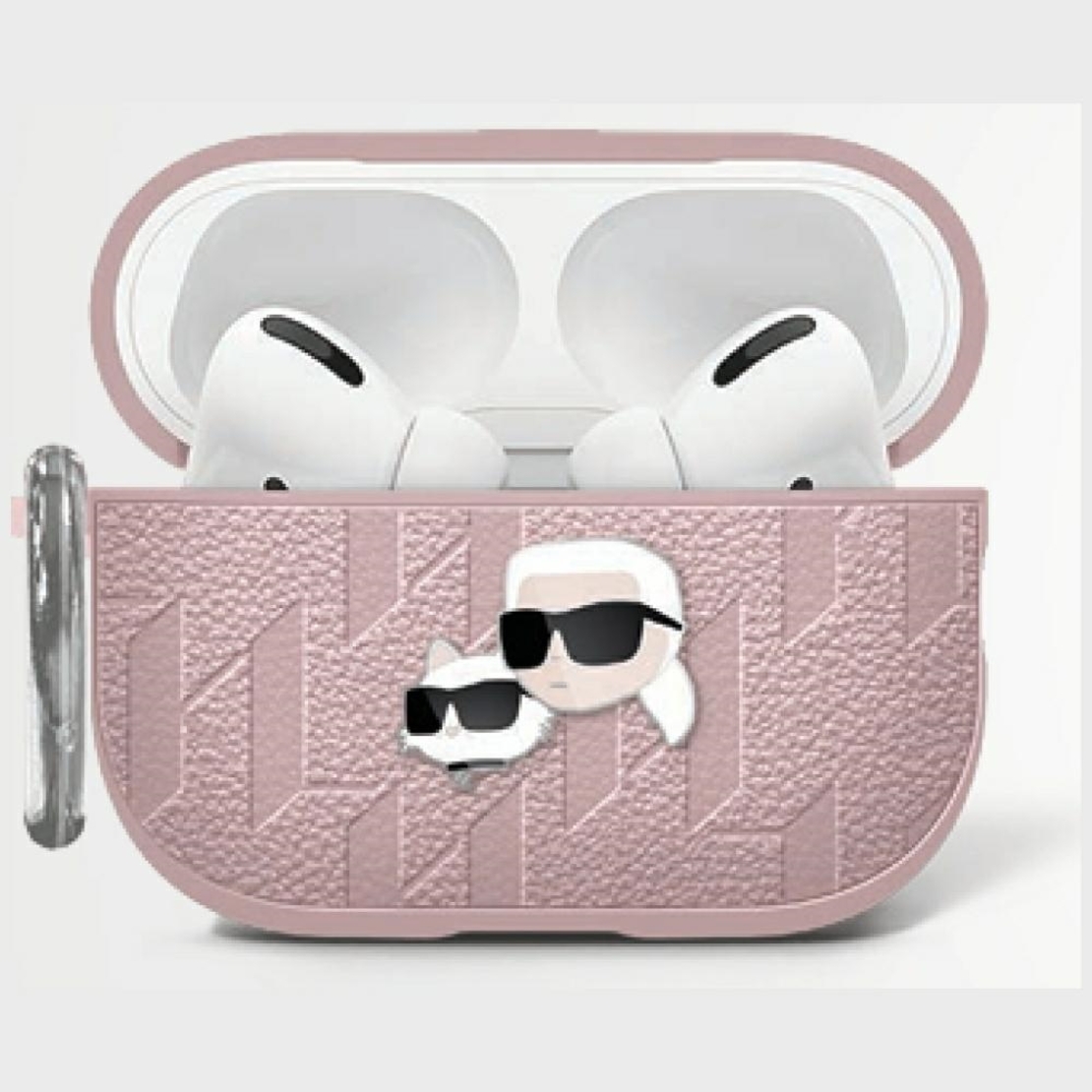 Karl Lagerfeld Monogram Karl & Choupette Head  AirPods 4 - Кожен кейс за AirPods 4, розов
