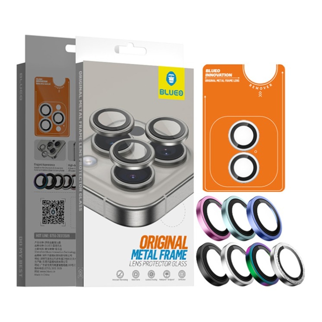 BLUEO Original metal frame lens protector glass iPhone 16/16 Plus, зелен