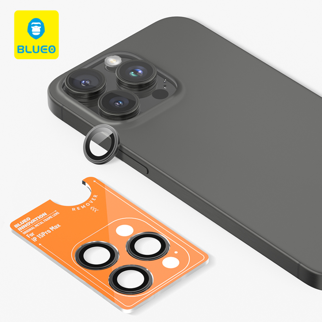 BLUEO Original metal frame lens Protector glass iPhone 15 Pro/15 Pro Max/16 Pro/16 Pro Max, Black Titanium