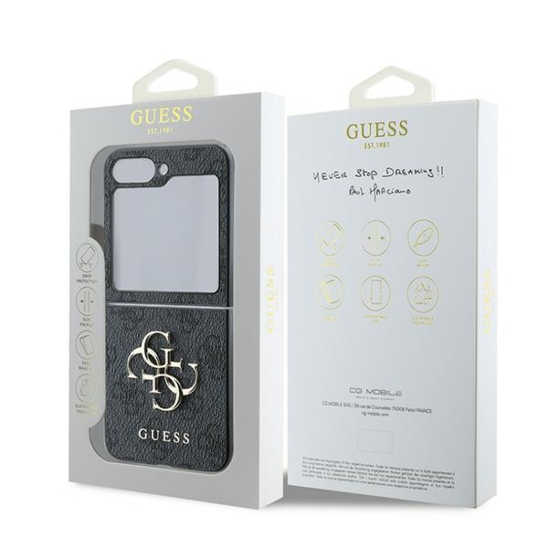 Guess GUHCZF64GMGGR Samsung Galaxy Z Flip6 F741 black Leather 4G Metal Logo