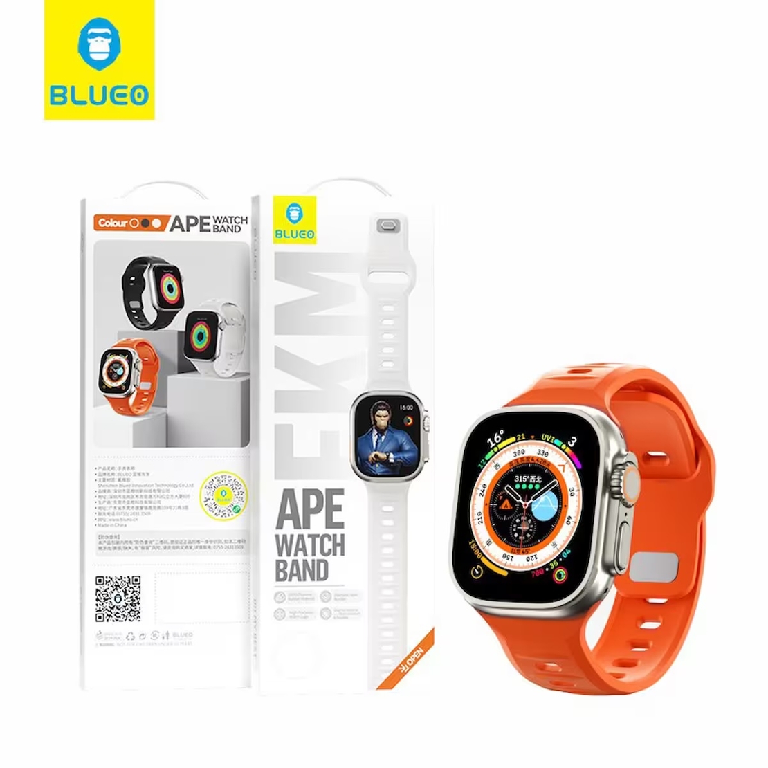 BLUEO Fluoro Rubber Sport Watch Band Apple Watch 42/44/45/46/49mm, Orange