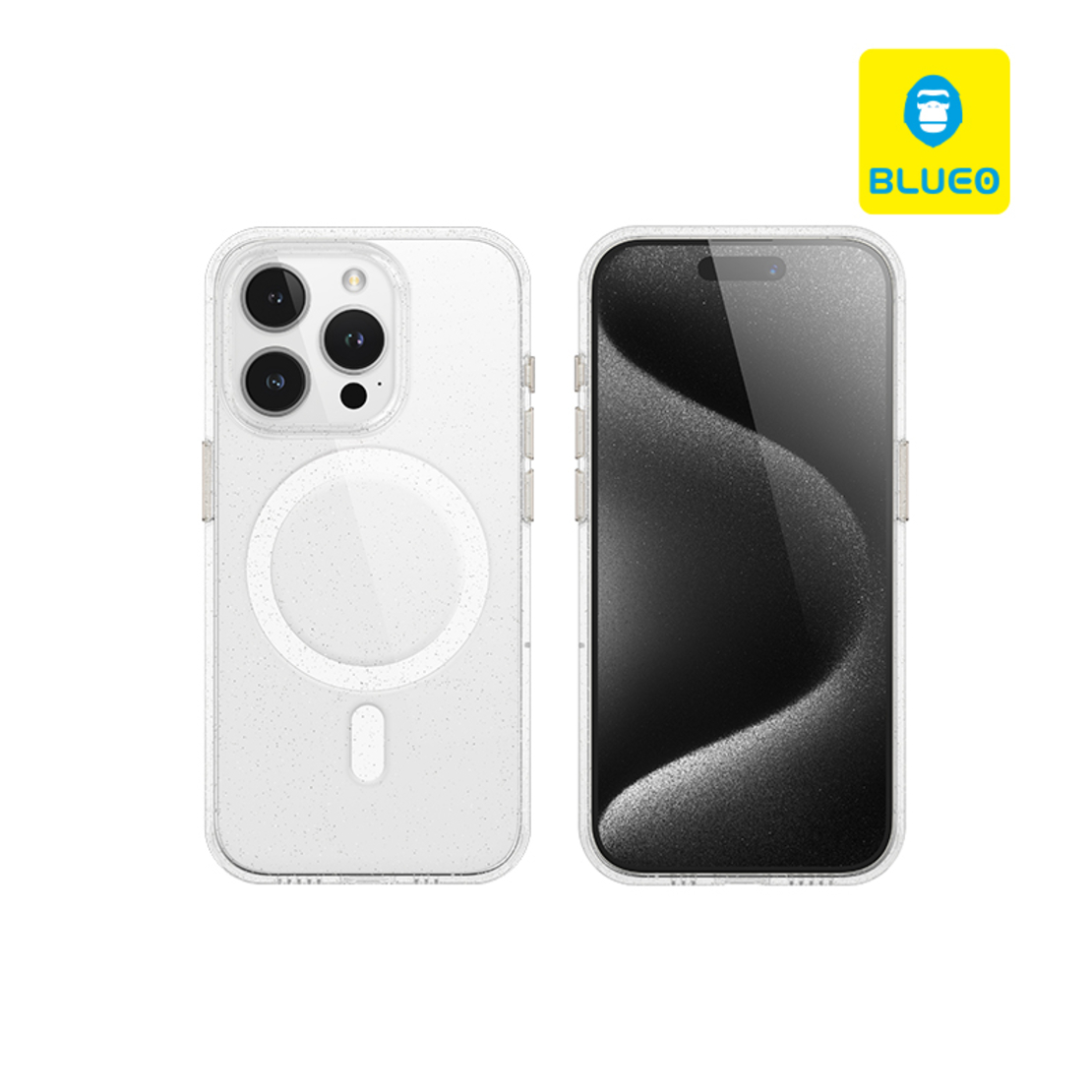 BLUEO Crystal Pro Drop Resistance Phone Case With Magnetic iPhone 15, прозрачен с брокат