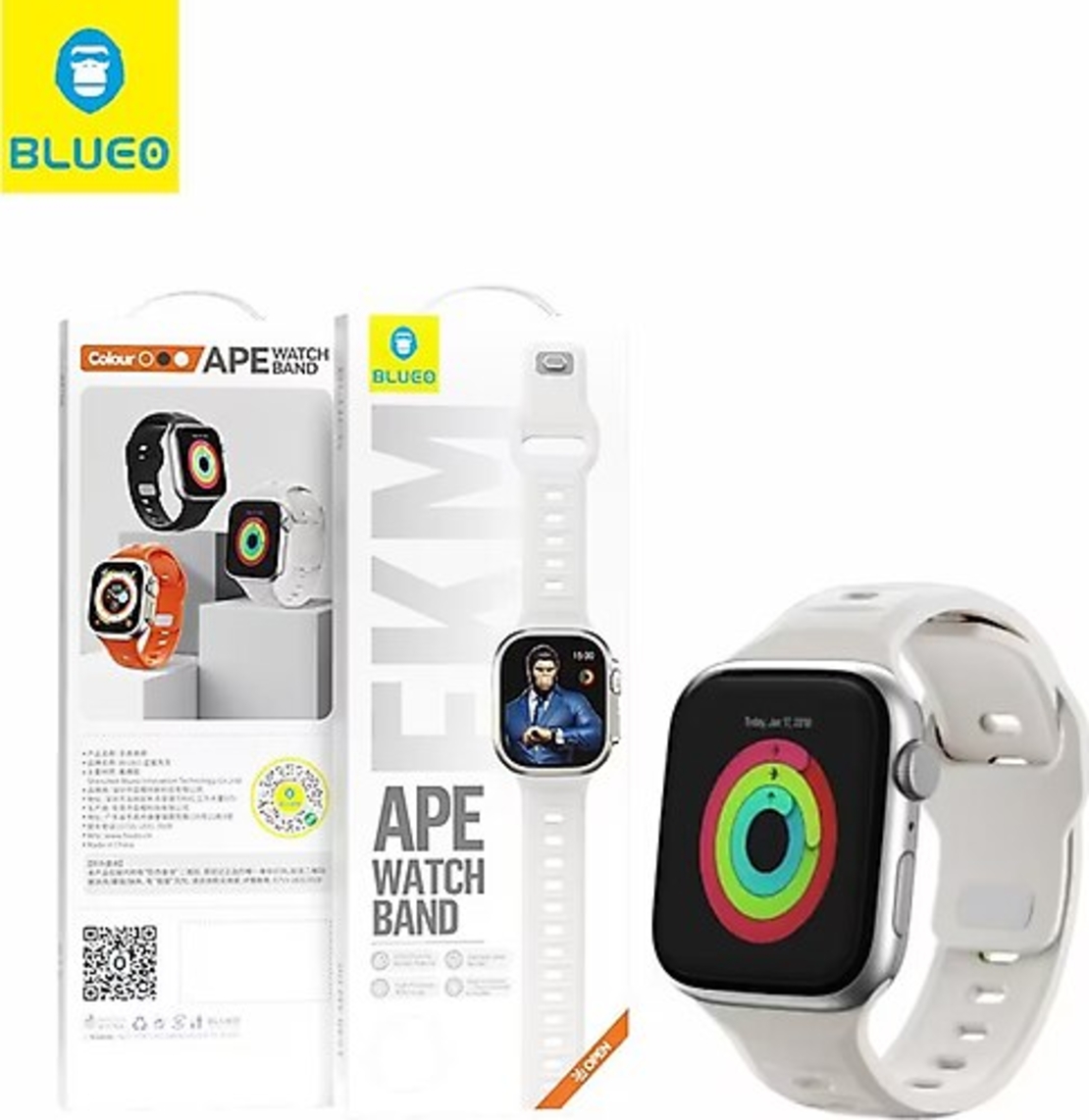 BLUEO Fluoro Rubber Sport Watch Band Apple Watch 42/44/45/46/49mm, Grey