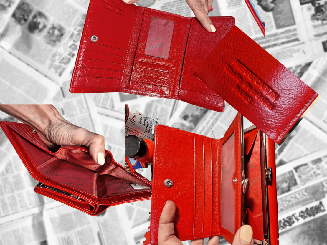 Ръчно рисуван портфейл ,ЕСТЕСТВЕНА КОЖА Pierre Cardin