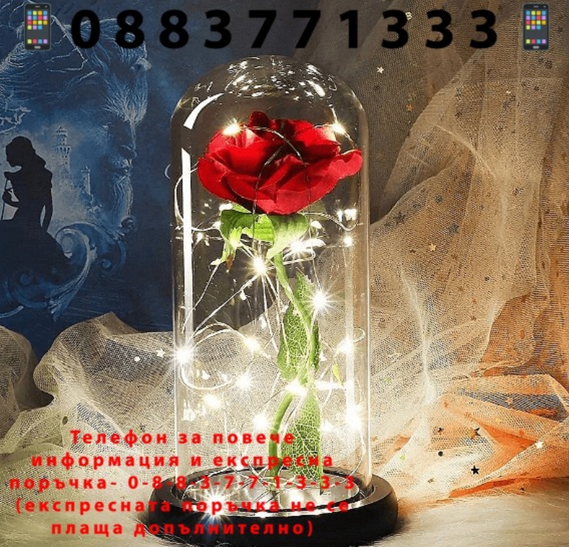 НЕМСКА Светеща роза в стъкленица + ЛЕД ФЕНЕР.