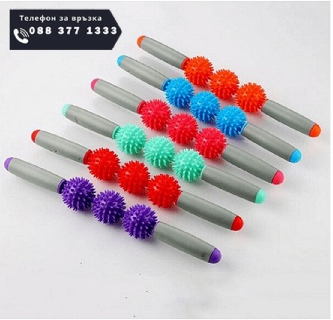 НЕМСКИ Ръчен масажор с 3 релефни ролки и неплъзгаща повърхност, Универсална употреба + ЛЕД ФЕНЕР