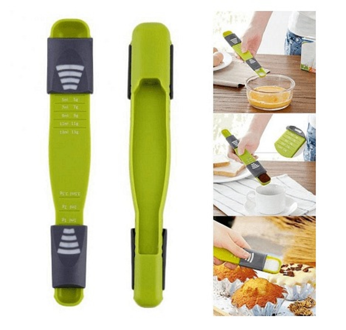 НЕМСКА Регулируема кухненска мерителна лъжица 22 х 3,5 х 2 см, Лесна за употреба, Черна + ЛЕД ФЕНЕР