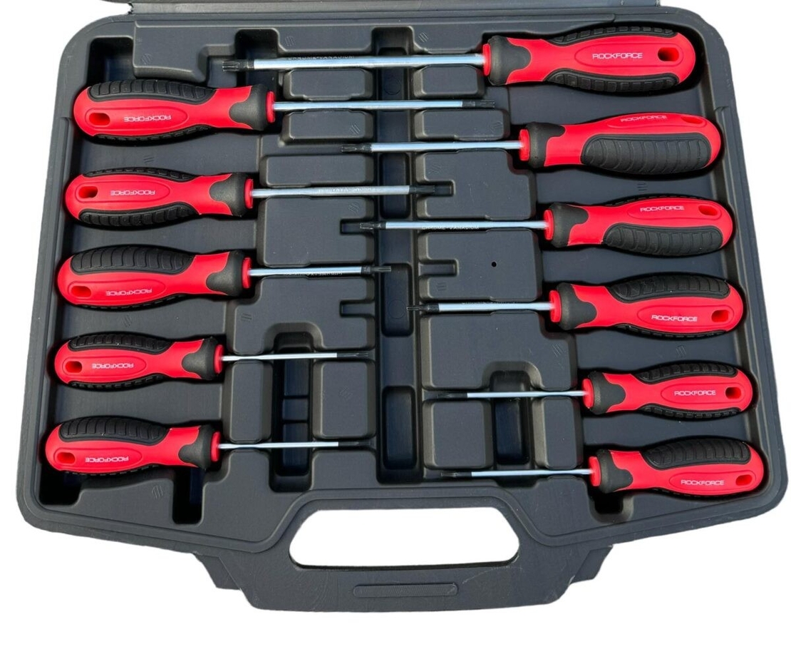 НЕМСКИ Отвертки ТОРКС Комплект 11 части ROCKFORCE + ЛЕД ФЕНЕР