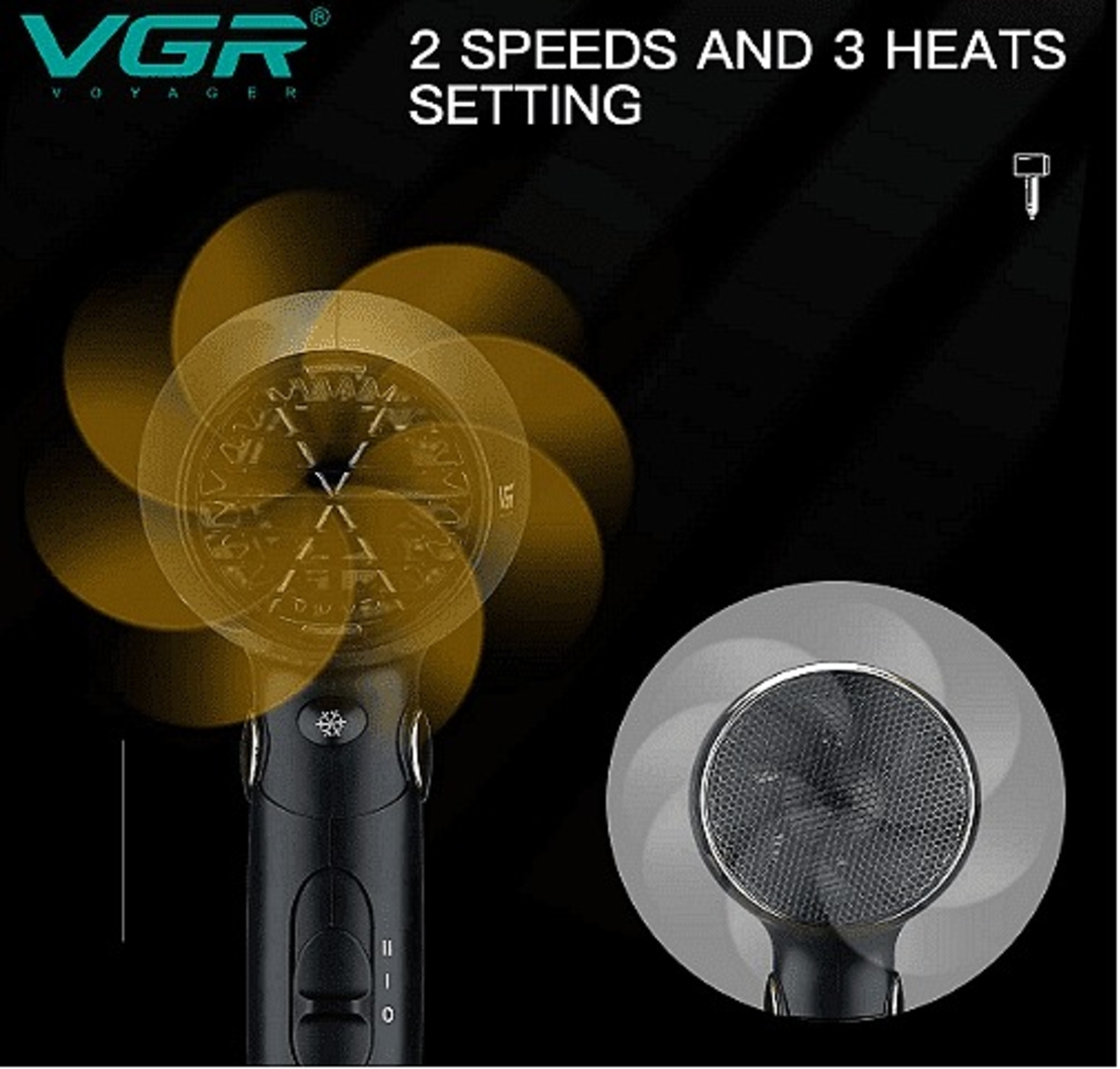 НЕМСКА Сешоар VGR V-439, Технология с отрицателни йони, 3 нива на топлината, Черен + ЛЕД ФЕНЕР