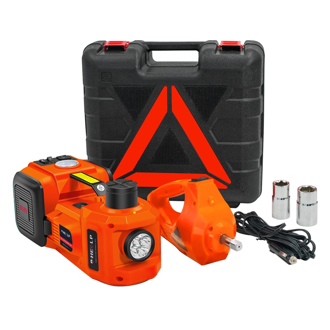 НЕМСКИ Комплект Електрически Хидравличен Крик 3в1 – Компресор , Електрически Ударен Гайковерт , Крик + ЛЕД ФЕНЕР