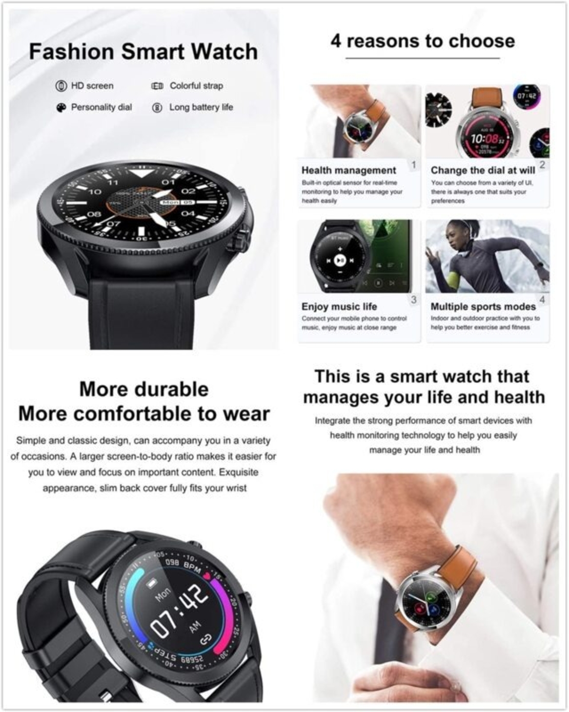 НЕМСКИ Smart Watch Lemfo G33 черен часовник с пулс и кръвно налягане + ЛЕД ФЕНЕР