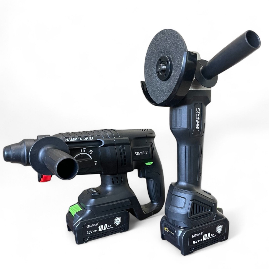 НЕМСКИ Акумулаторен Комплект 4в1 Гайковерт – Винтоверт Ъглошлайф и Пефоратор 36V 10AH STAHLMAYER + ЛЕД ФЕНЕР