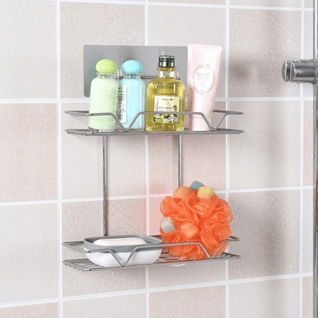 НЕМСКИ Стенен метален двуредов органайзер за баня /хром/ + ЛЕД ФЕНЕР