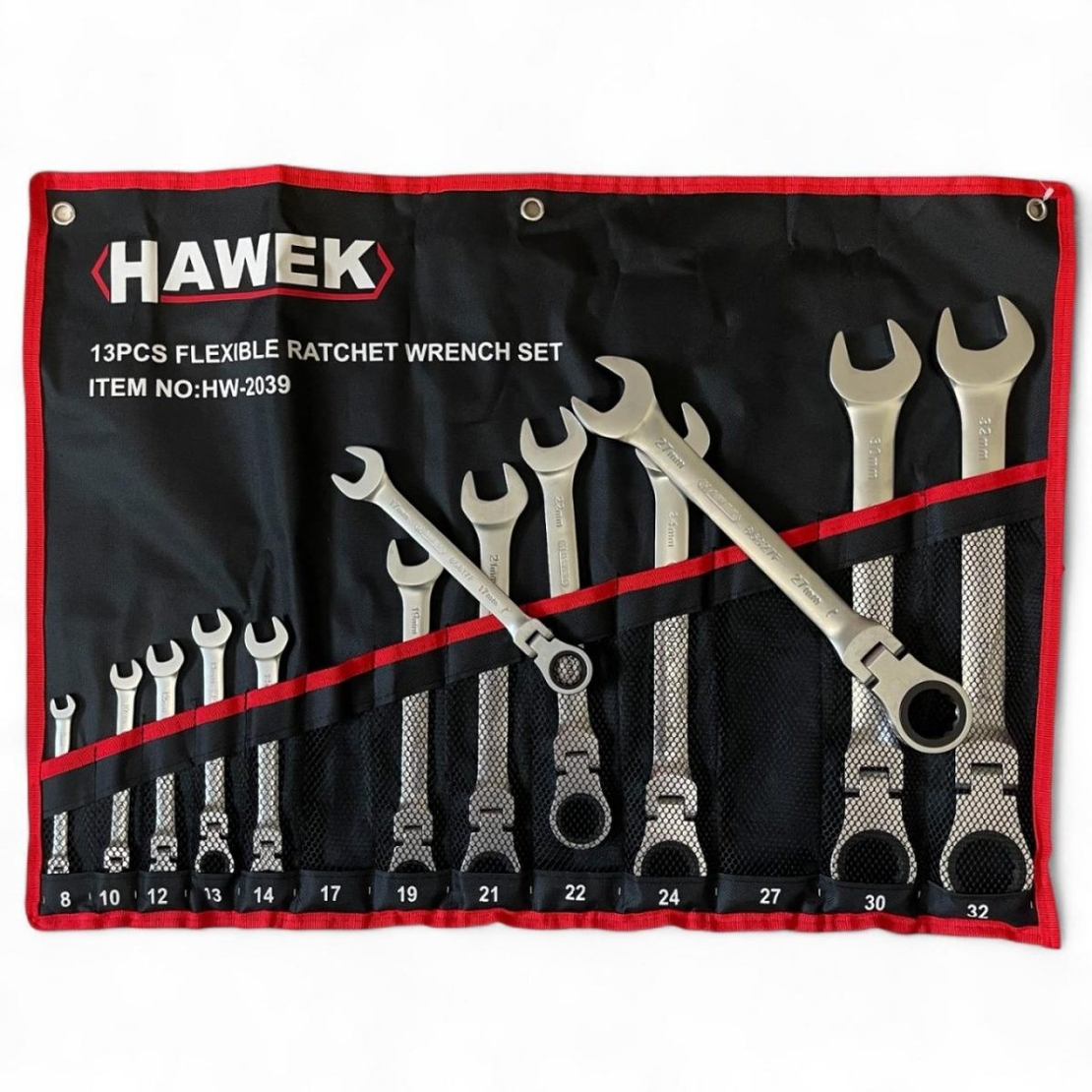 НЕМСКИ ЗВЕЗДОГАЕЧНИ ТРЕСЧОТНИ КЛЮЧОВЕ С ЧУПЕЩО РАМО 8 – 32 ММ 13 ЧАСТИ HAWEK + ЛЕД ФЕНЕР