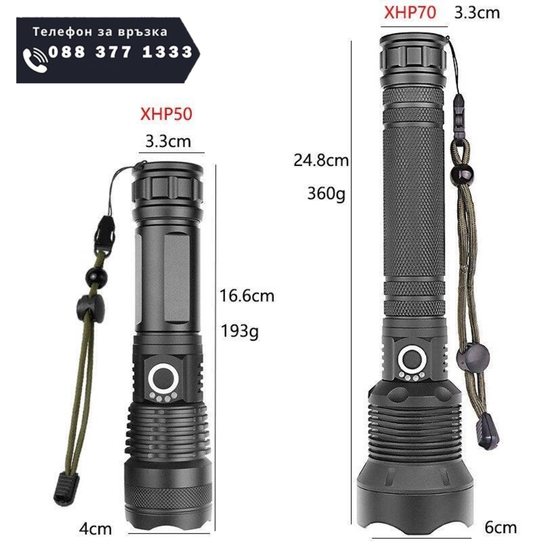 НЕМСКИ Супер Мощен LED Фенер P50 + ЛЕД ФЕНЕР