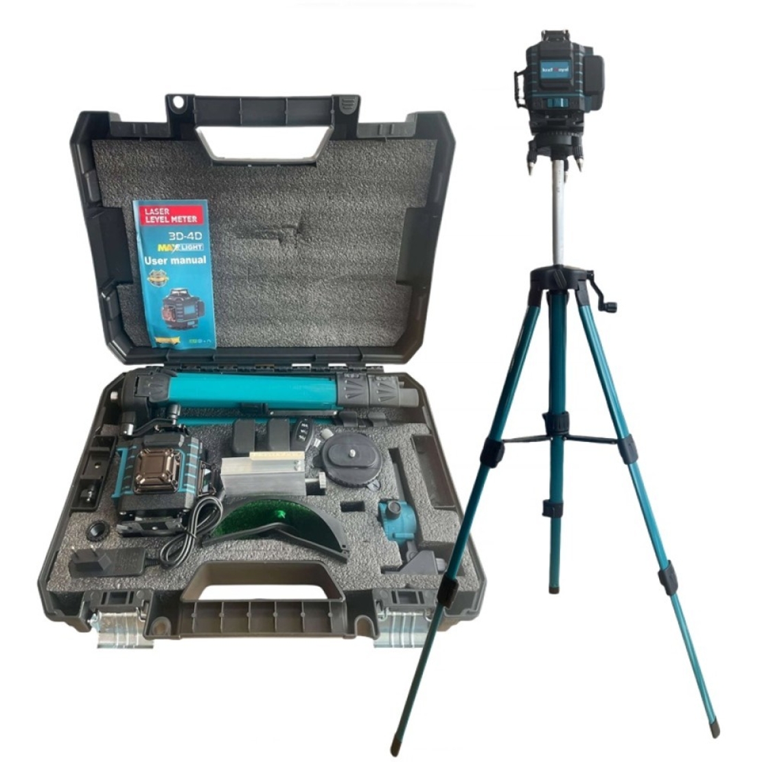 НЕМСКИ 4D Лазерен Нивелир с 16 линии KRAFTROYAL 4Д със сензор индикация на батерия + тринога + ЛЕД ФЕНЕР