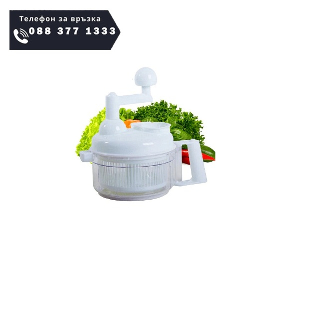 НЕМСКИ Мултифункционален ръчен уред за рязане на зеленчуци, Сушилня за листни зеленчуци, Бял + ЛЕД ФЕНЕР