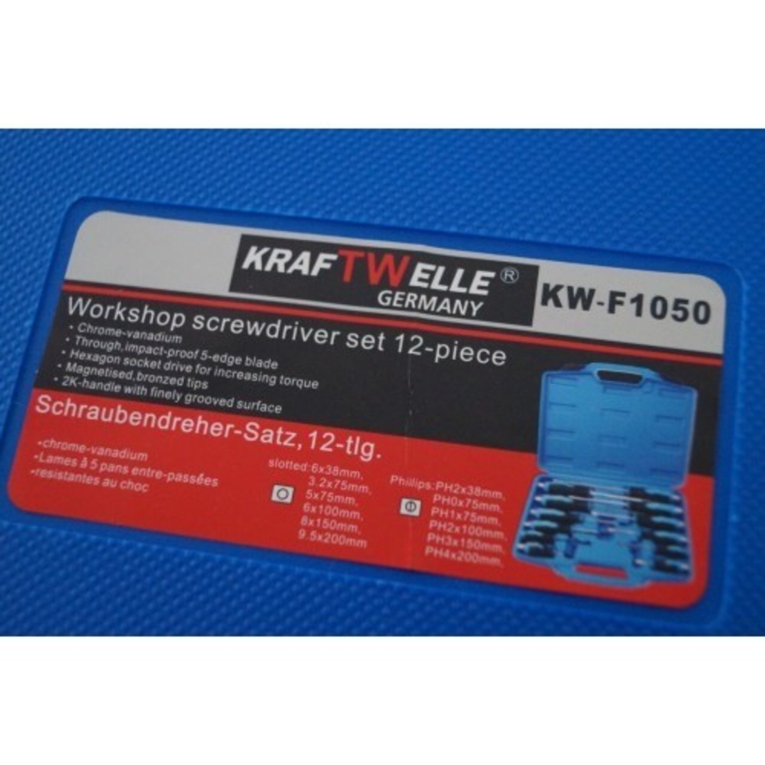 НЕМСКИ Ударни Отвертки Комплект 12 части в куфар отверка + ЛЕД ФЕНЕР