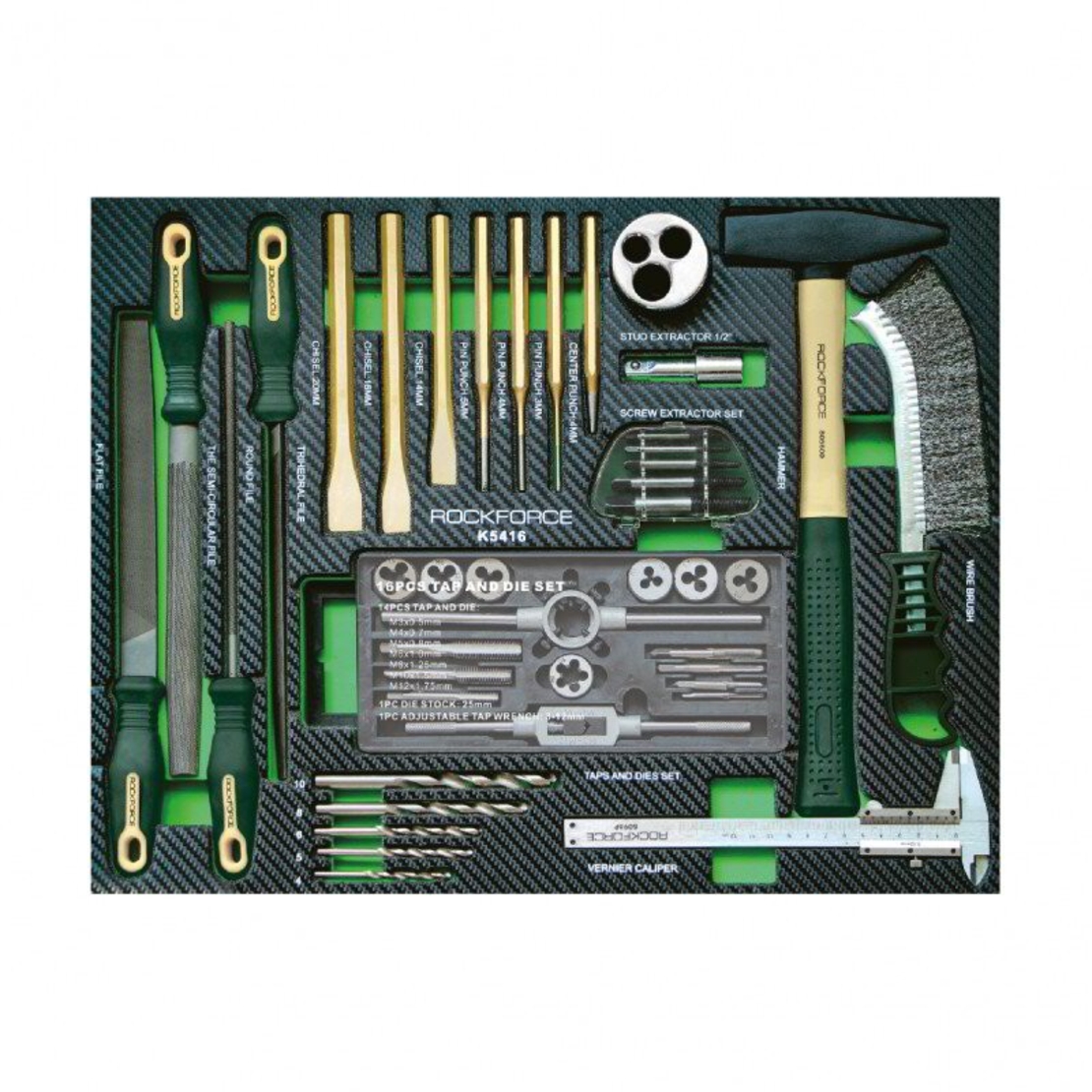 НЕМСКА Количка – ШКАФ С ИНСТРУМЕНТИ С 7 Чекмеджета – 5 пълни ROCKFORCE + ЛЕД ФЕНЕР