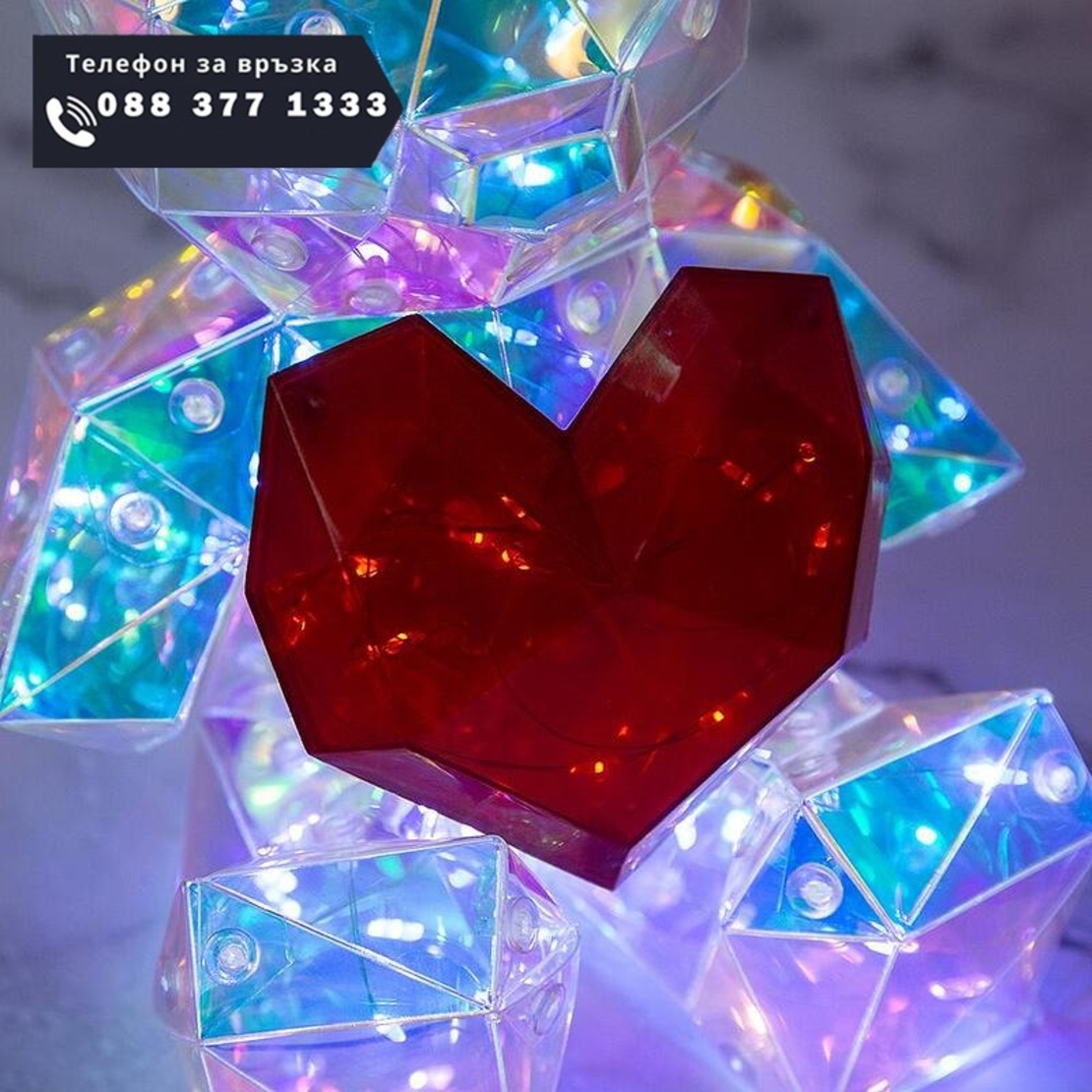 НЕМСКО Светеща декорация - Мече със сърце малко + ЛЕД ФЕНЕР.