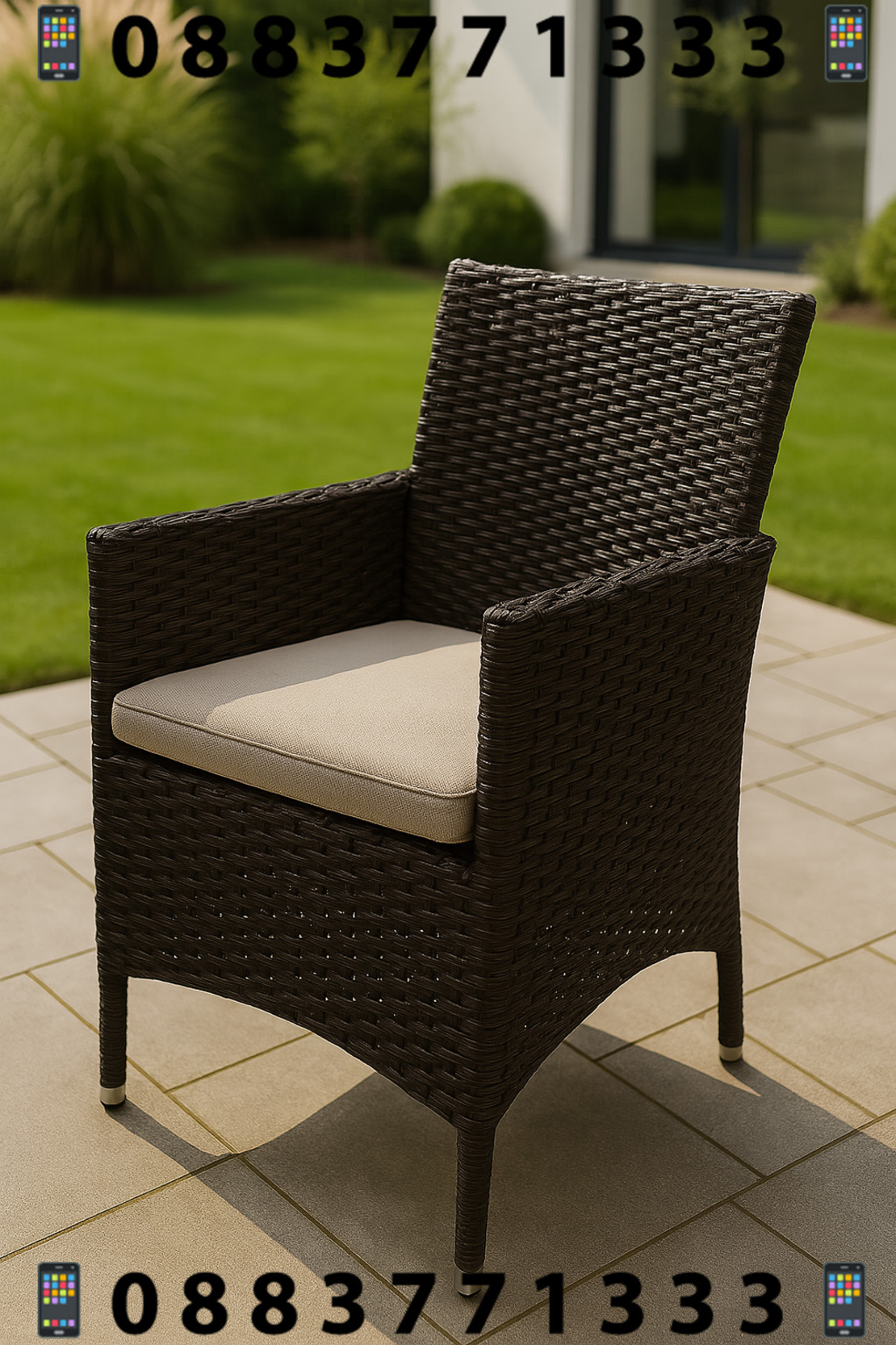 НЕМСКИ 6 местен ратанов трапезен комплект – Черен или Кафяв + ЛЕД ФЕНЕР