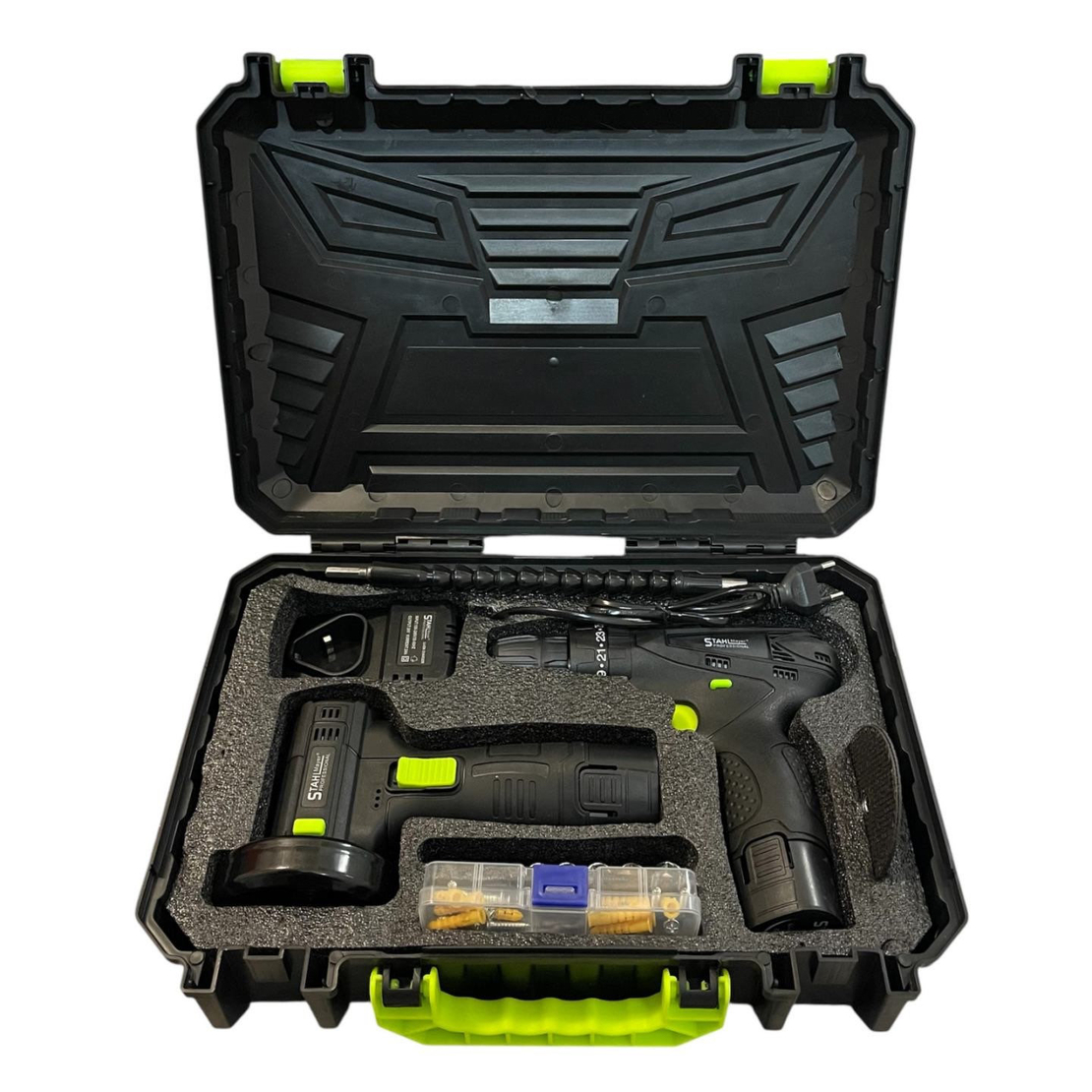 НЕМСКИ Акумулаторен Винтоверт + Мини Ъглошлайф STAHLMAYER + ЛЕД ФЕНЕР