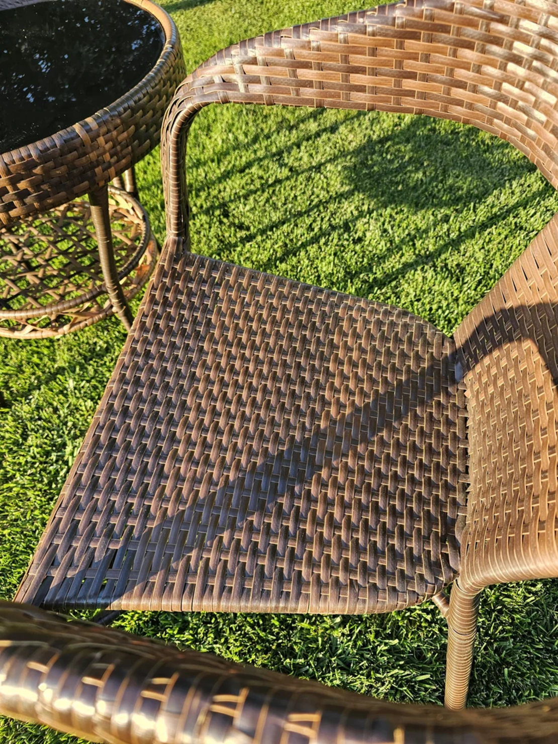 НЕМСКИ Градински Ратанов Комплект-2 Стола С Маса И Поставка +ЛЕД ФЕНЕР