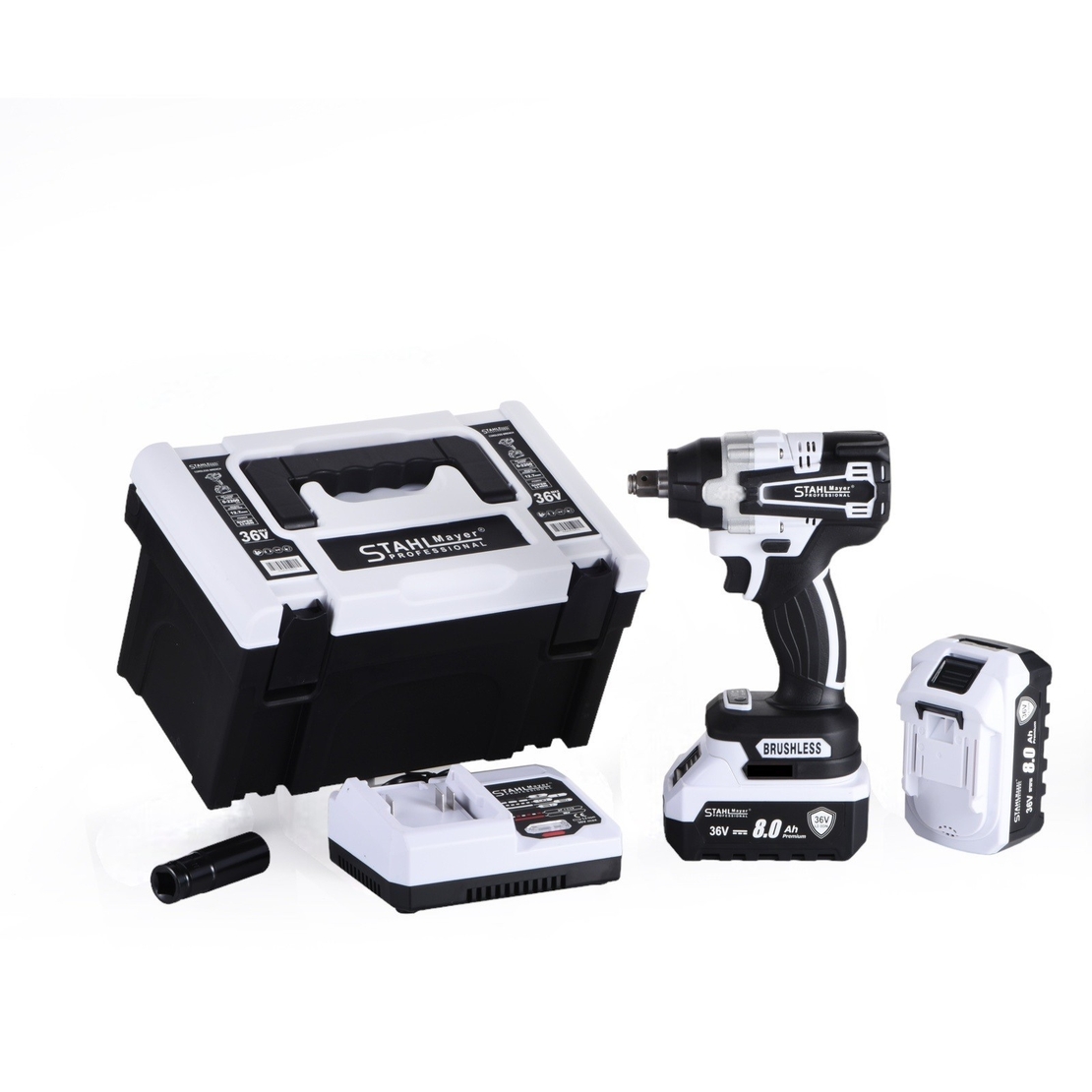 НЕМСКИ Акумулаторен Комбиниран Гайковерт – Винтоверт 36V 8,0AH Ударен STAHLMAYER 2 батерии Модел-2025 + ЛЕД ФЕНЕР
