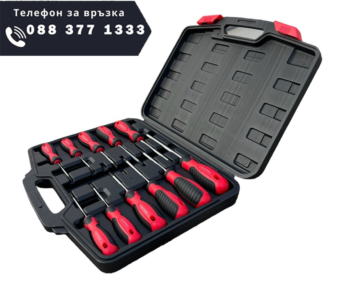 НЕМСКИ Отвертки ТОРКС Комплект 11 части ROCKFORCE + ЛЕД ФЕНЕР
