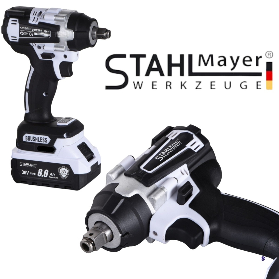 НЕМСКИ Акумулаторен Комбиниран Гайковерт – Винтоверт 36V 8,0AH Ударен STAHLMAYER 2 батерии Модел-2025 + ЛЕД ФЕНЕР