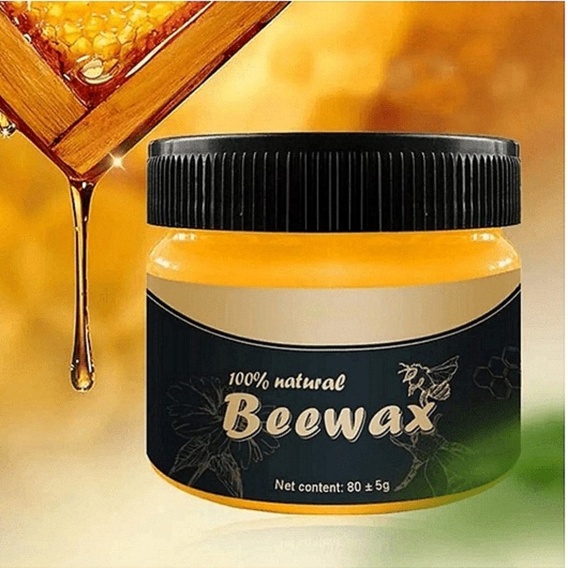 НЕМСКО Вакса з дърво от пчелен восък, Не оставя петна, Не променя цвета, 80 грама + ЛЕД ФЕНЕР