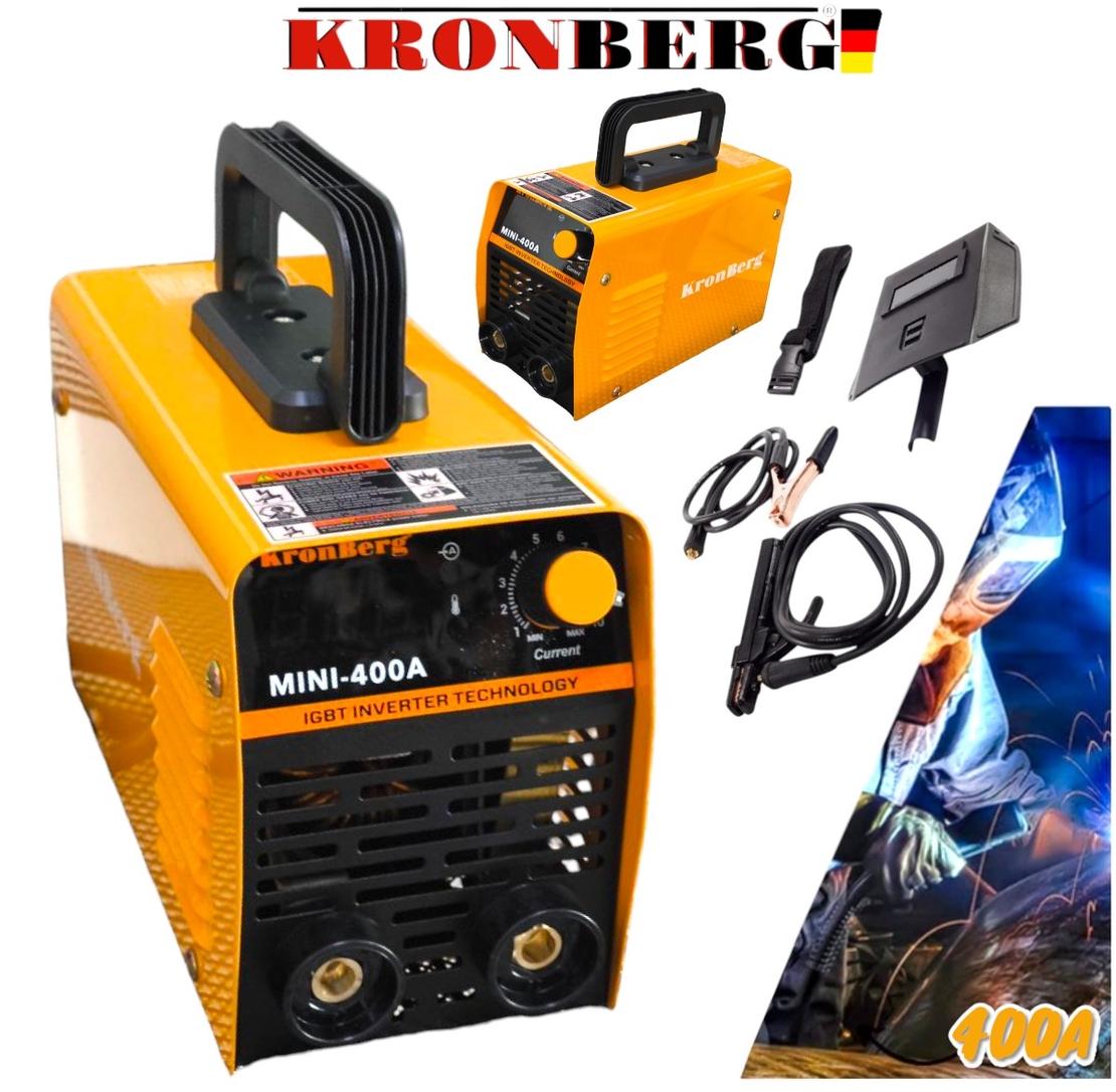 НЕМСКИ Инверторен Електрожен 400А KRONBERG Заваръчен Апарат със Дисплей + Подарък Соларна Маска (Шлем) + ЛЕД ФЕНЕР