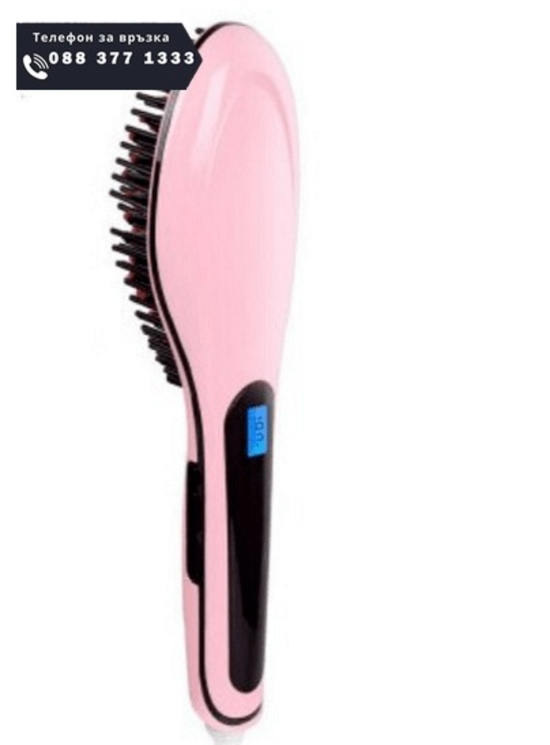 НЕМСКА Електрическа четка за изправяне на коса с LCD дисплей и функция йонизация, Розова + ЛЕД ФЕНЕР
