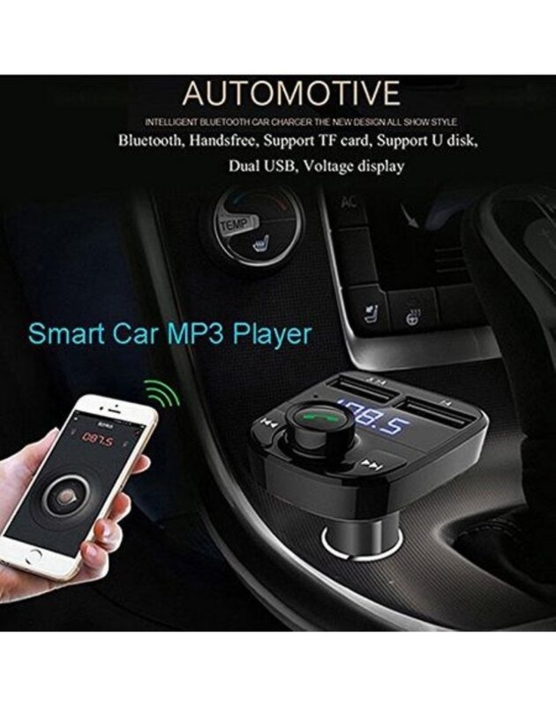 НЕМСКИ FM Трансмитер X8 - Bluetooth, USB, FM аудио предавател, MP3 плейър, Handsfree + ЛЕД ФЕНЕР