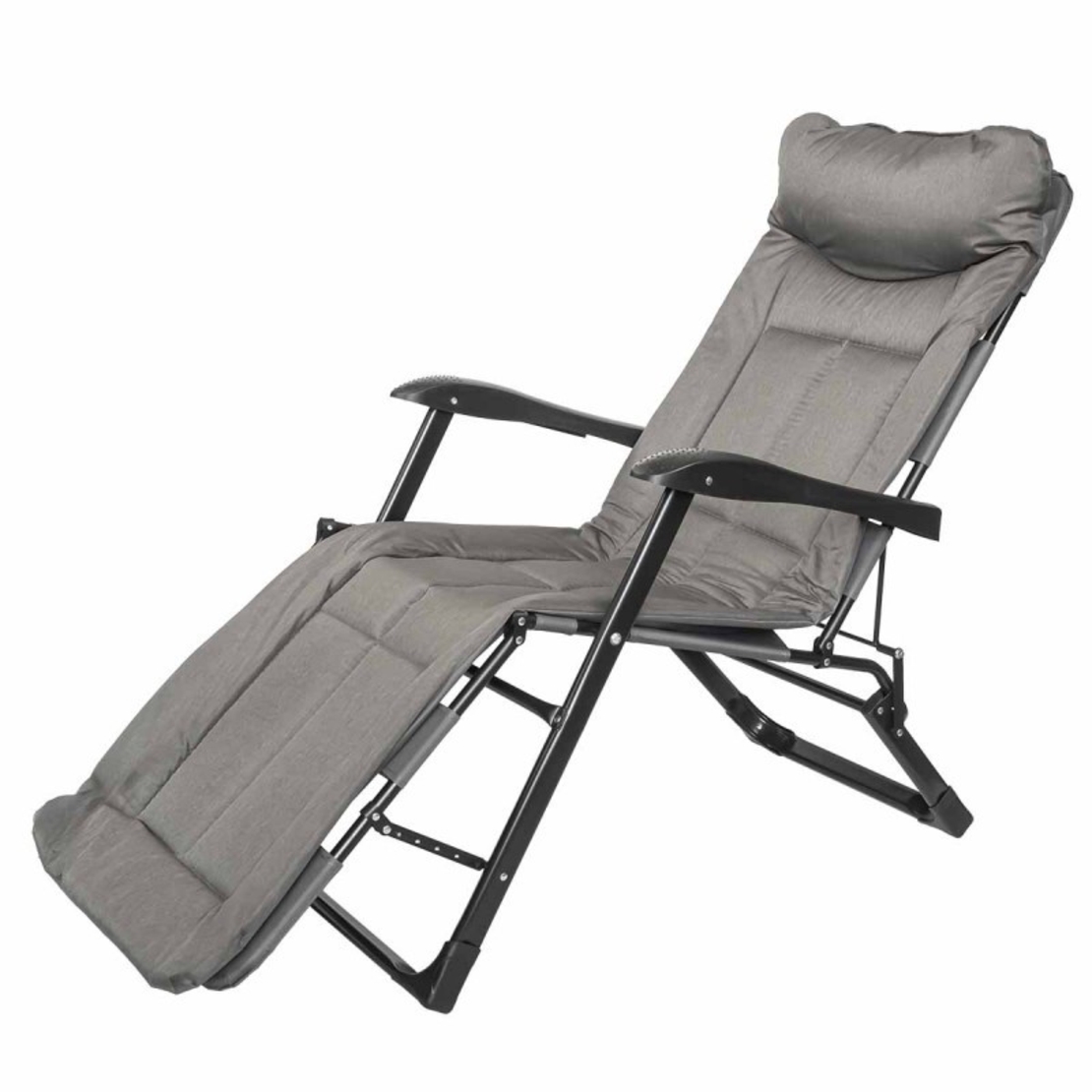 НЕМСКИ Шезлонг Тип Походно Легло Черен и Сив до 200кг + ЛЕД ФЕНЕР