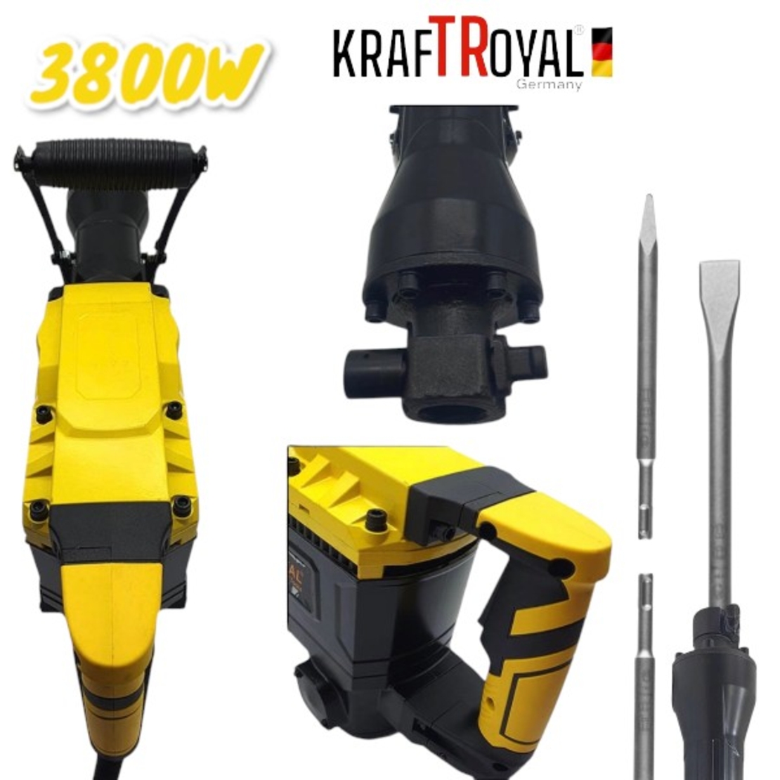 НЕМСКИ Немски Професионален Къртач 3800W 65J KRAFT ROYAL в куфар с колела + ЛЕД ФЕНЕР
