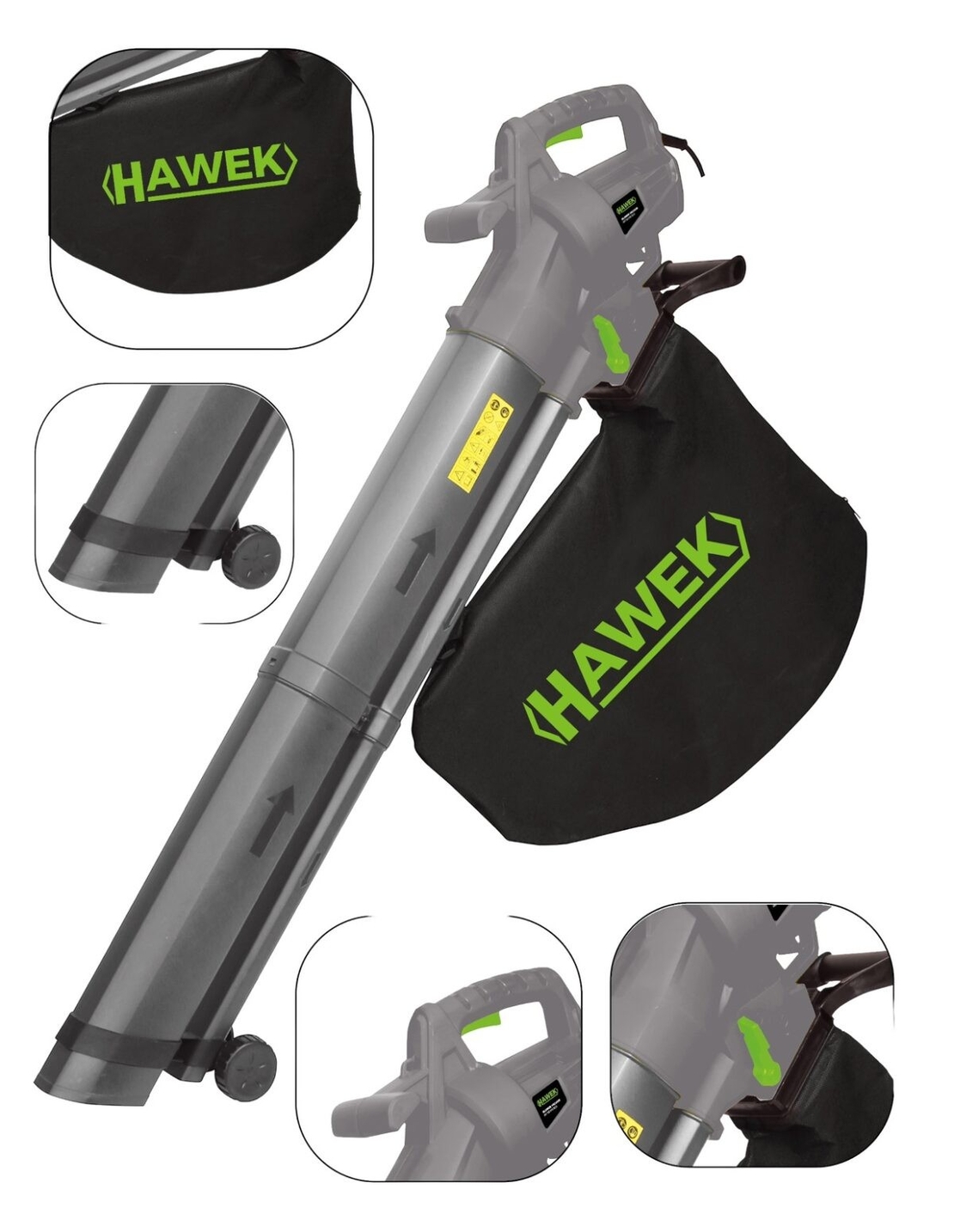 НЕМСКА Електрическа Духалка за Листа Листосъбирач 3500W Три Режима на Работа Събиране Издухване и Раздробяване HAWEK + ЛЕД ФЕНЕР