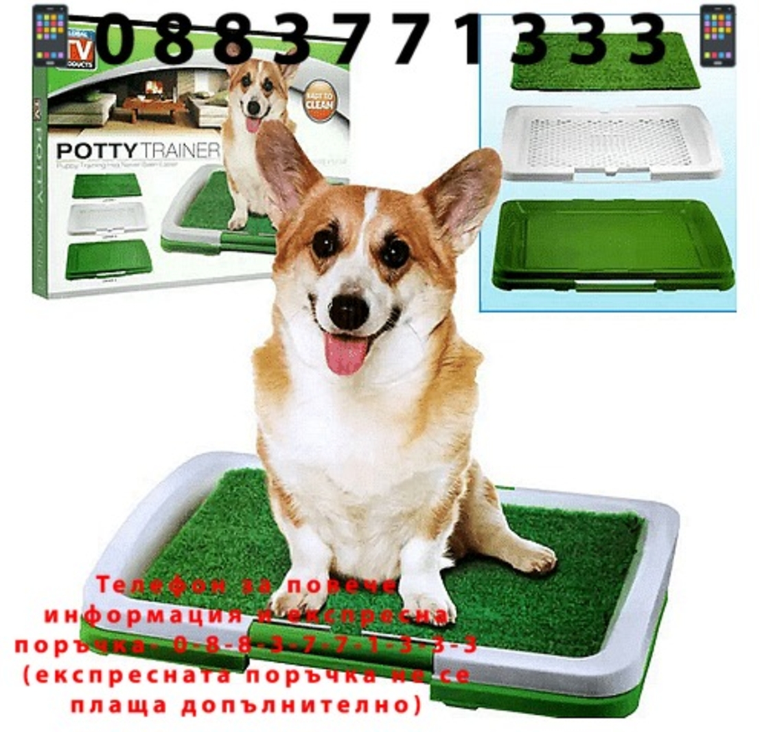 НЕМСКА Кучешка тоалетна, тава и изкуствена трева, 47х35х6 см., Зелена трева + ЛЕД ФЕНЕР