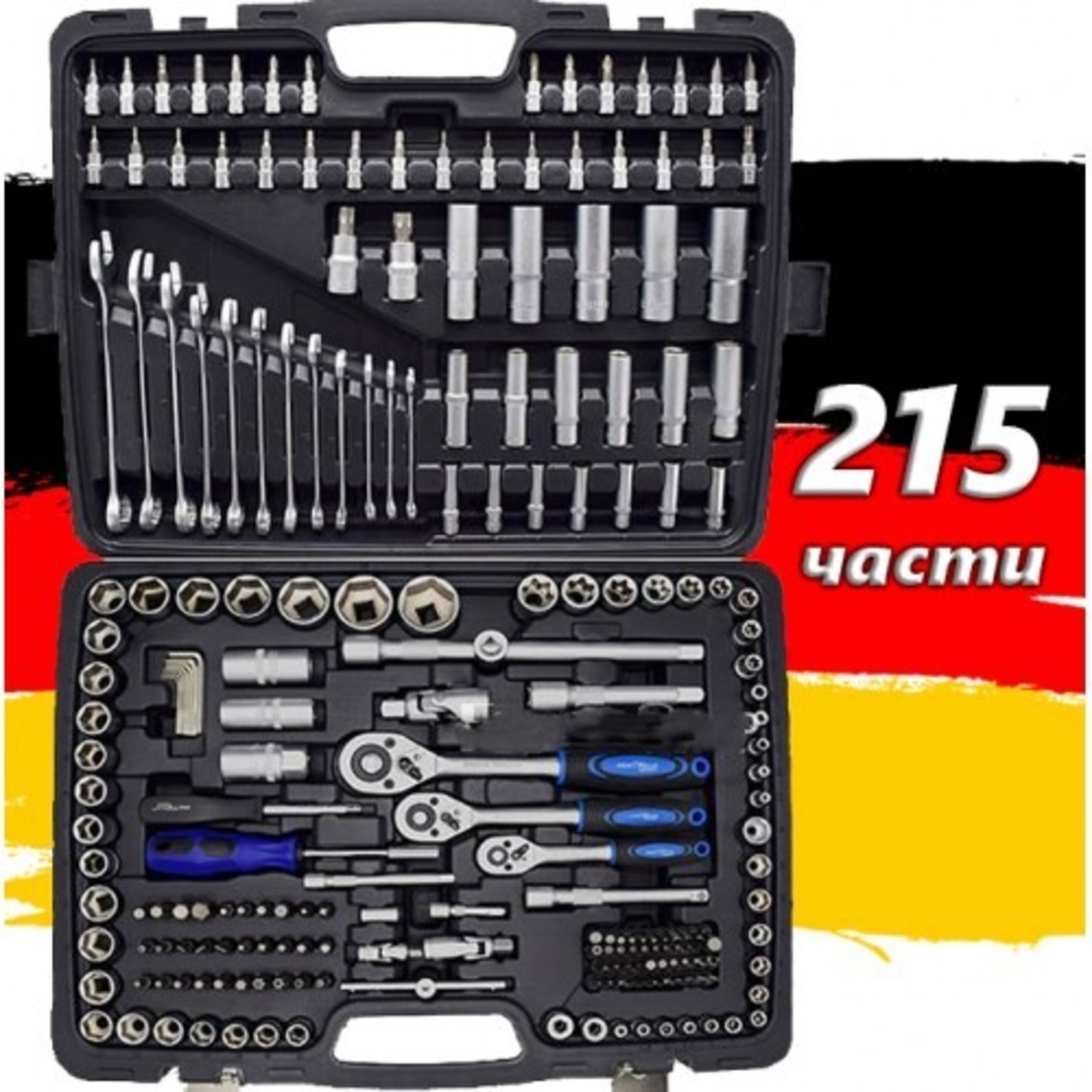 НЕМСКО Гедоре KrafTWelle 215 части + ключове 8-22мм + ЛЕД ФЕНЕР