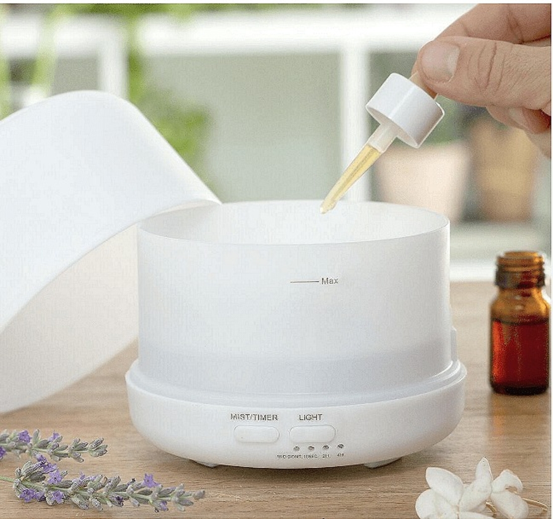 НЕМСКИ Арома дифузер, Овлажнител с многоцветни LED светлини, InnovaGoods, 400 ml, Бял + ЛЕД ФЕНЕР