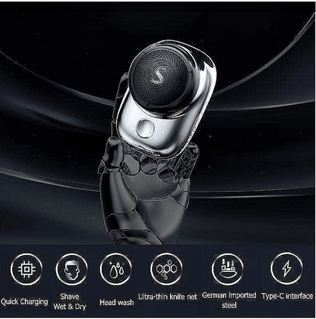 НЕМСКА Мини електрическа самобръсначка за мъже, Водоустойчива , Джобен размер, USB зареждане + ЛЕД ФЕНЕР