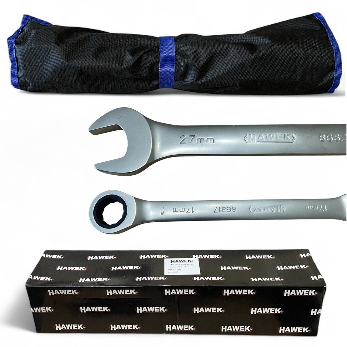 НЕМСКИ ЗВЕЗДОГАЕЧНИ ТРЕСЧОТНИ КЛЮЧОВЕ 8 – 32 ММ 13 ЧАСТИ HAWEK + ЛЕД ФЕНЕР