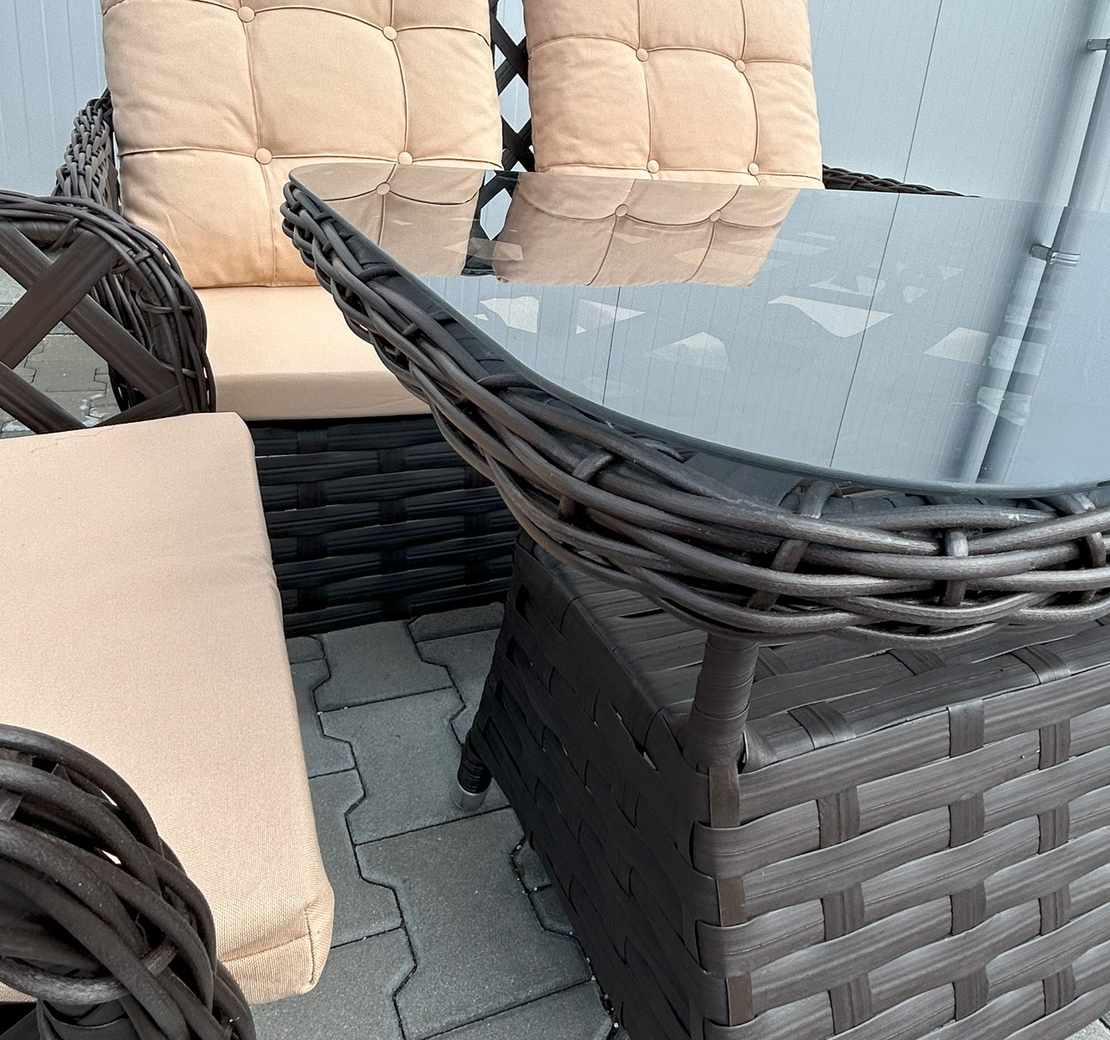 НЕМСКИ Градински Комплект Alaska От Изкуствен Ратан–2 стола+ ЛЕД ФЕНЕР