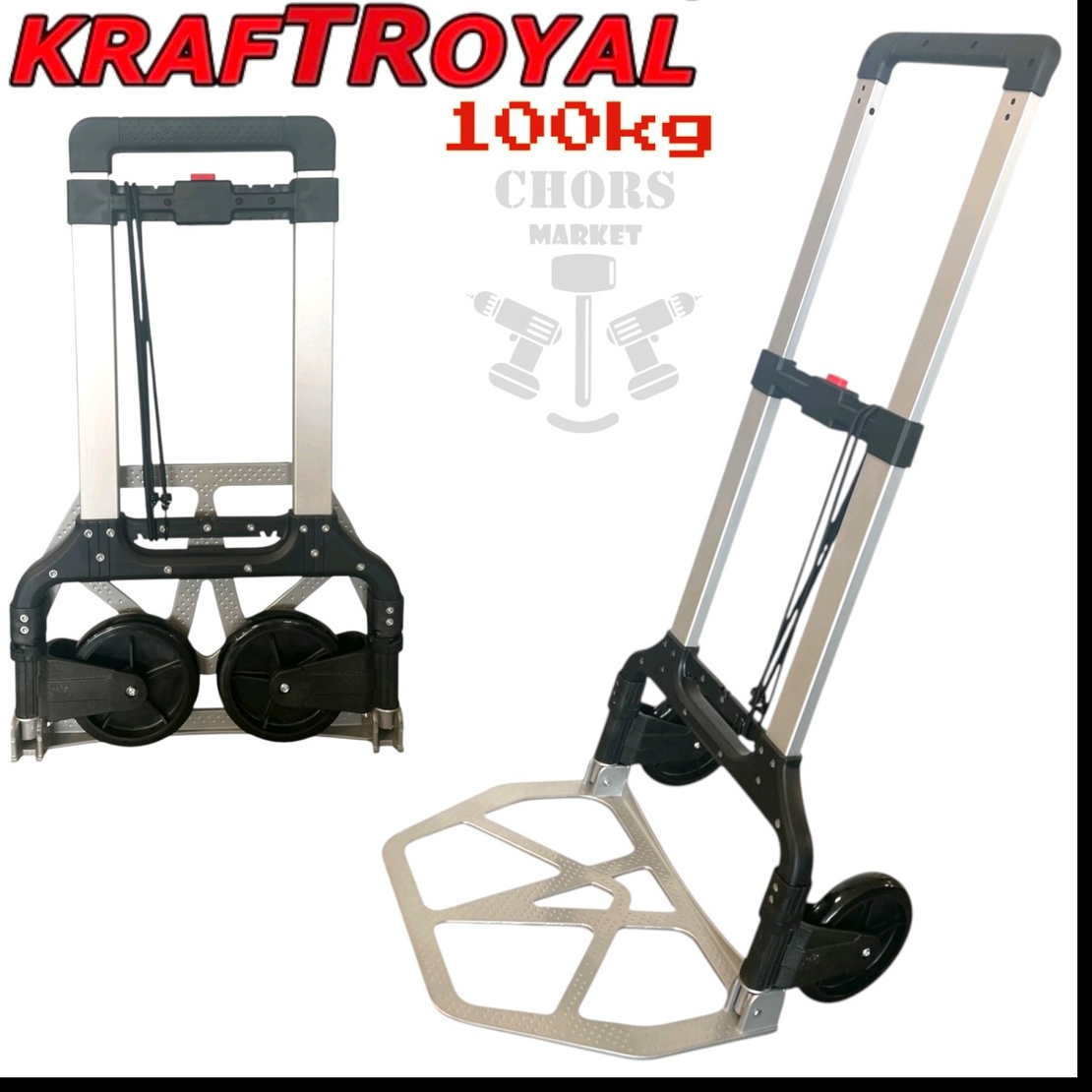 НЕМСКА Транспортна Сгъваема Количка до 60кг и до 100кг KRAFTROYAL + ЛЕД ФЕНЕР