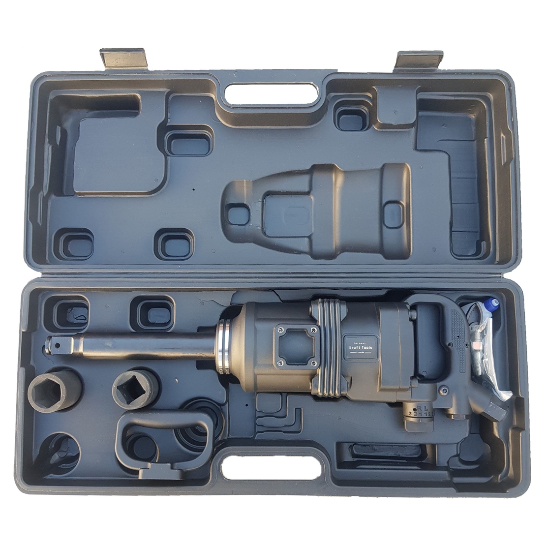 НЕМСКИ Пневматичен Професионален Ударен Гайковерт Дълъг Шпиндел 1″ цол KRAFTTOOLS 3800Nm + ЛЕД ФЕНЕР