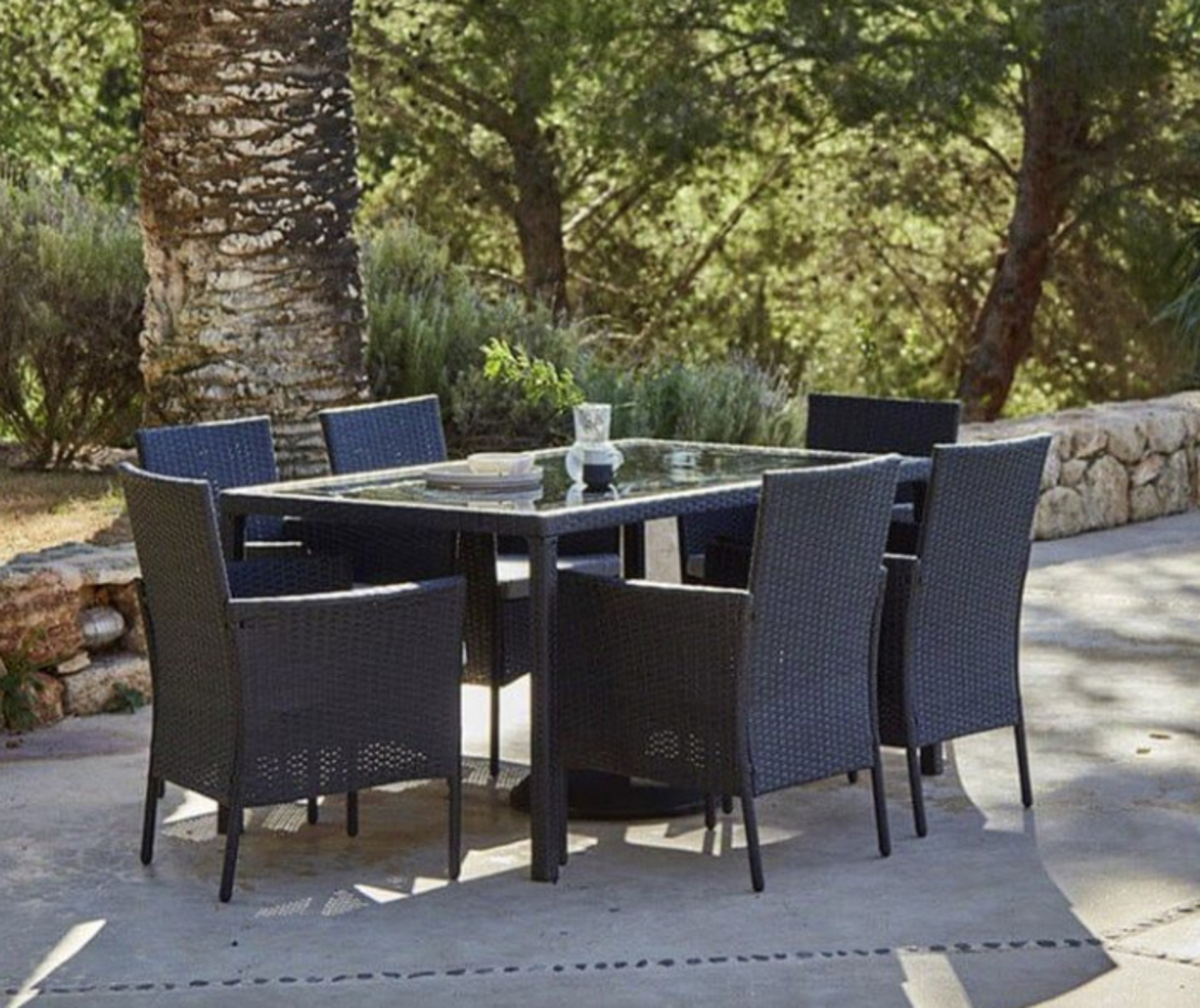 НЕМСКИ 6 местен ратанов трапезен комплект – Черен или Кафяв + ЛЕД ФЕНЕР